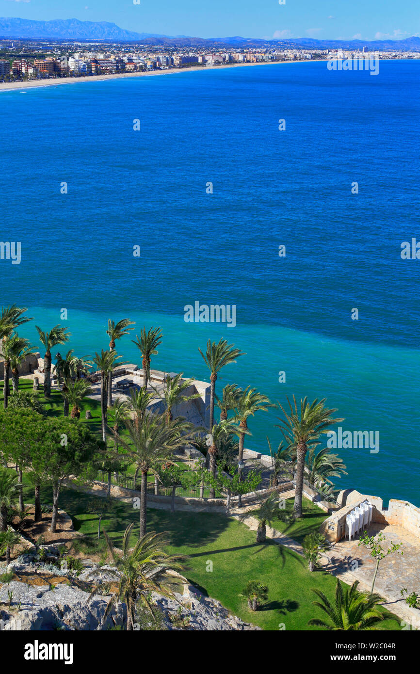 Vista dal castello, Peniscola, Comunità Valenciana, Spagna Foto Stock