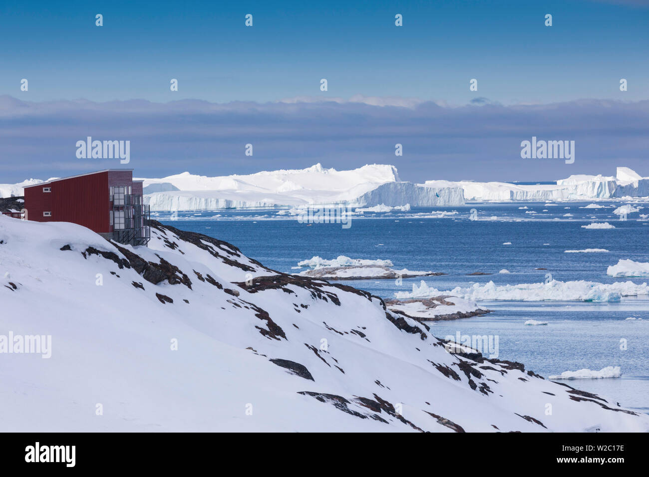 La Groenlandia, Disko Bay, Ilulissat, vista in elevazione del ghiaccio galleggiante Foto Stock