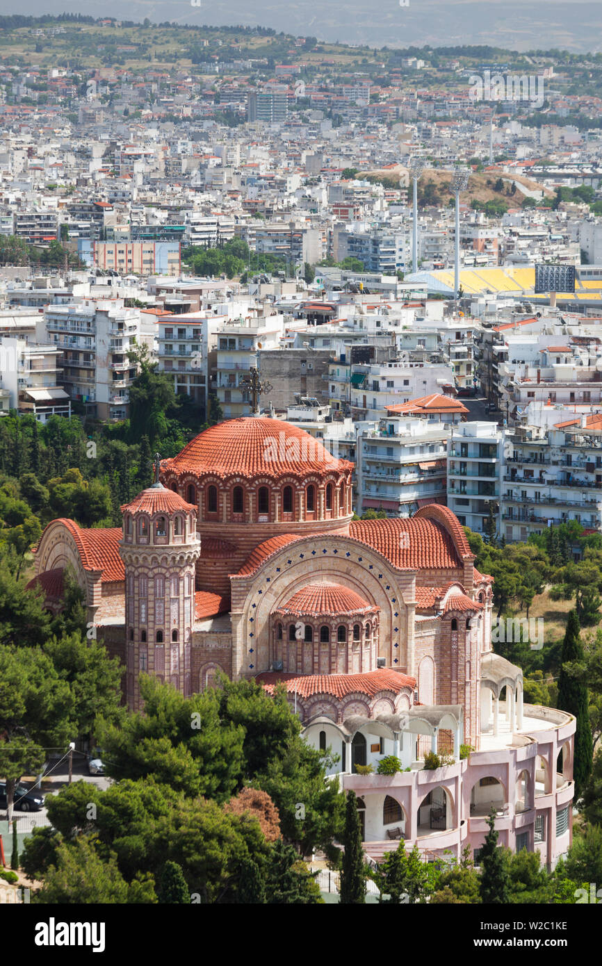 La Grecia e la Macedonia centrale regione, Salonicco, elevati vista della città dalla città alta e la Agios Pavlos chiesa Foto Stock