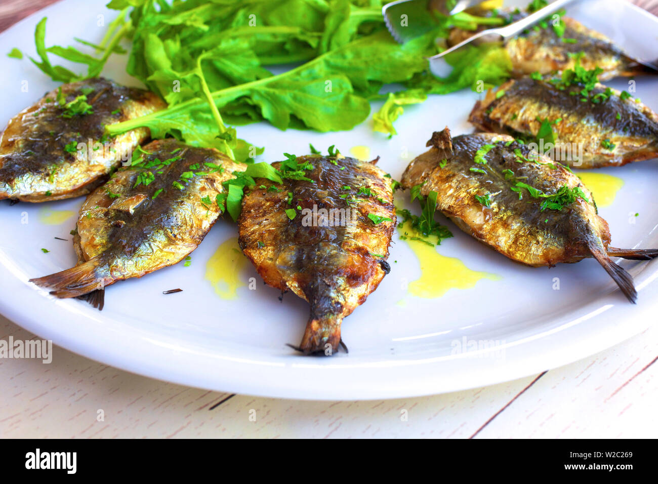 Sardine ripiene, LEROS, DODECANNESO, isole greche, Grecia, Europa Foto Stock