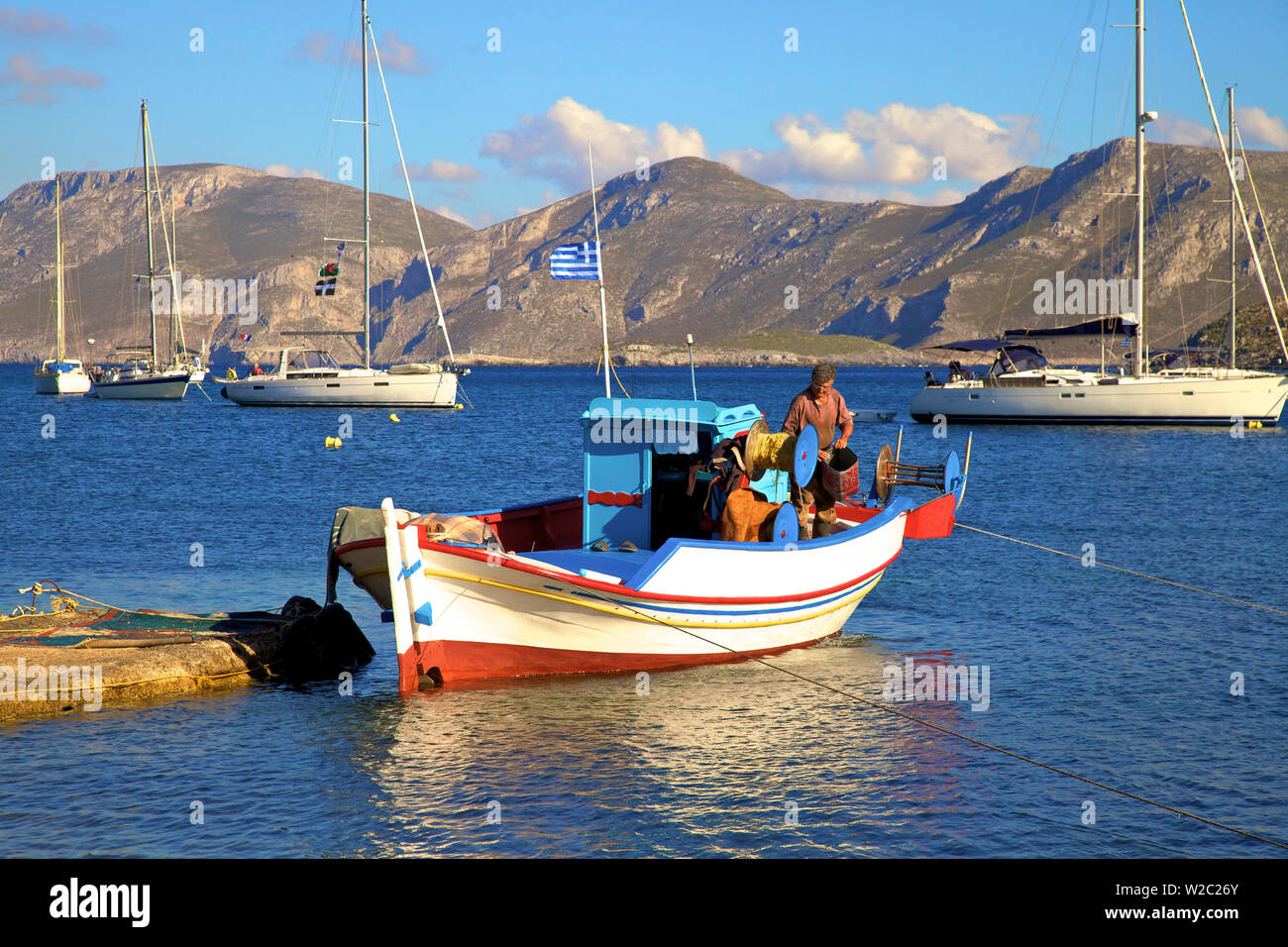 I pescatori a Xirocampos, LEROS, DODECANNESO, isole greche, Grecia, Europa Foto Stock