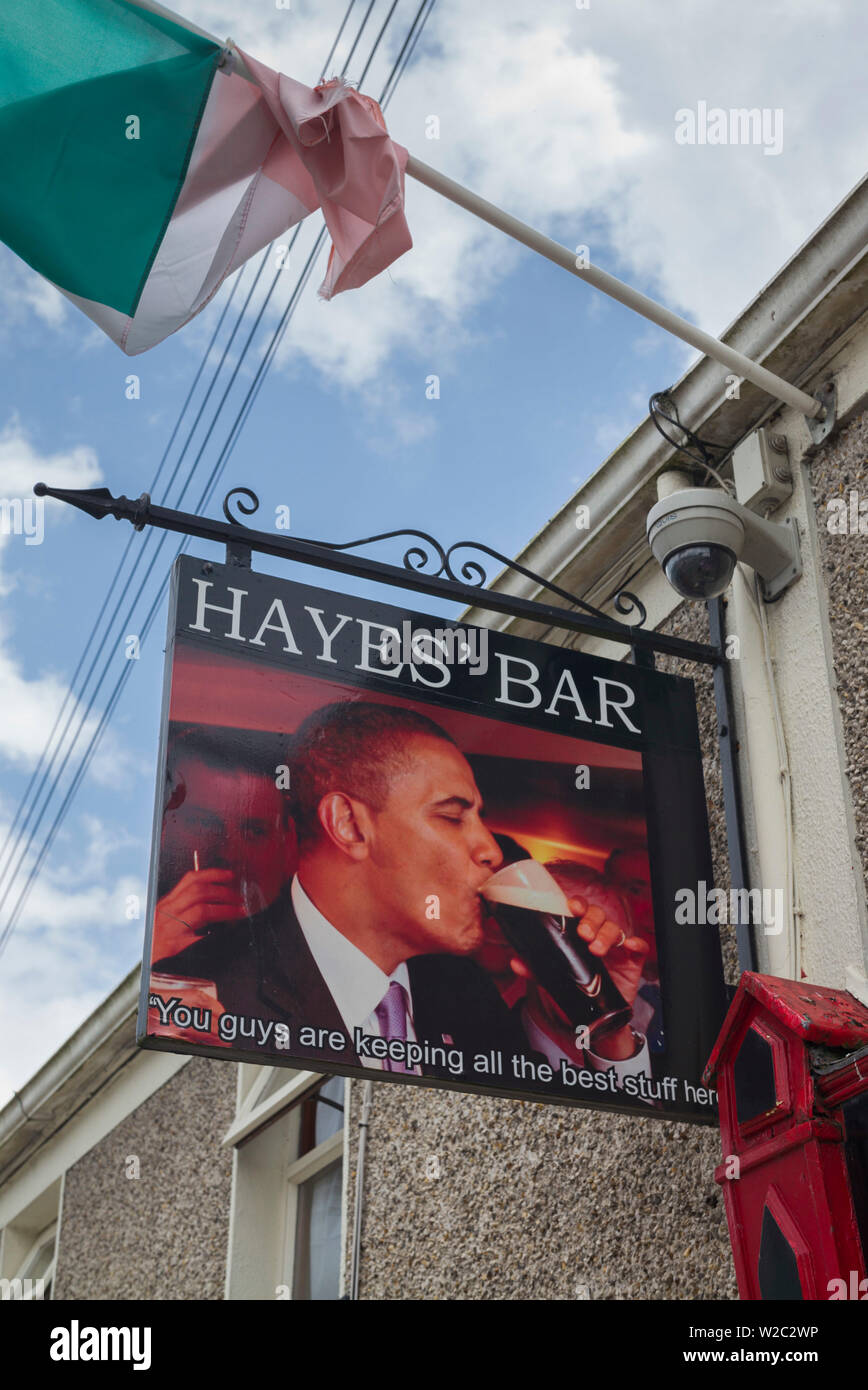 L'Irlanda, nella contea di Offaly, Moneygall, Hayes' Bar e Pub, sito del Presidente degli Stati Uniti Barack Obama la visita, segno Foto Stock