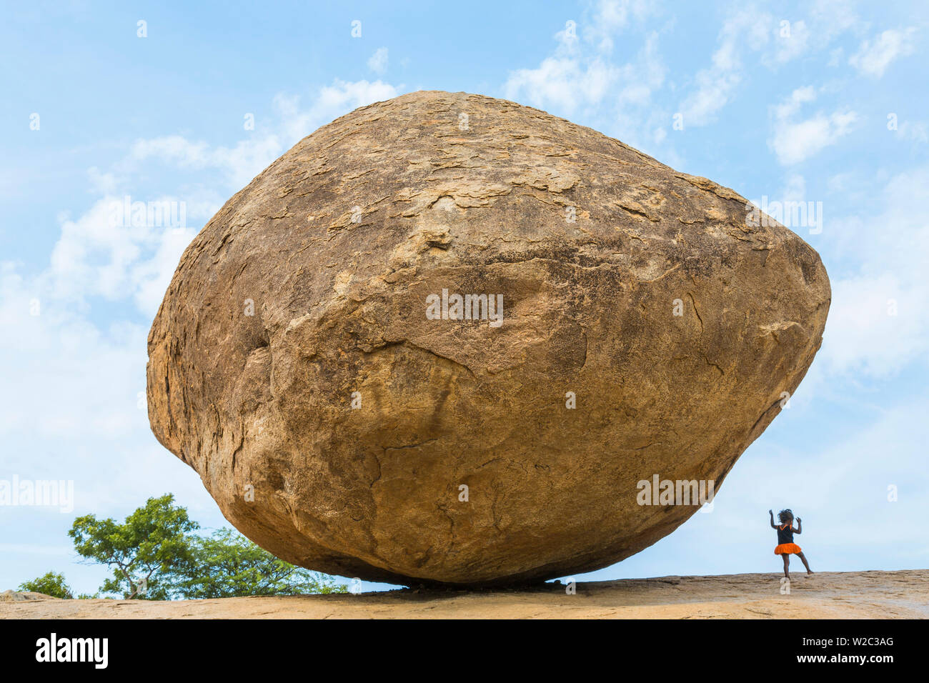 La roccia Butterball a Mamallapuram, Tamil Nadu, nell India meridionale Foto Stock