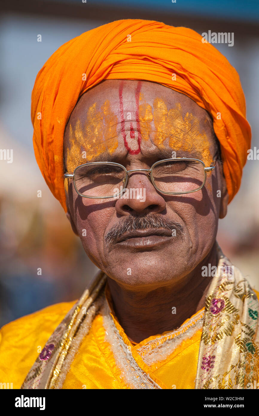 India Rajasthan, Pushkar, Ritratto di uomo a Pushkar Camel Fair Foto Stock