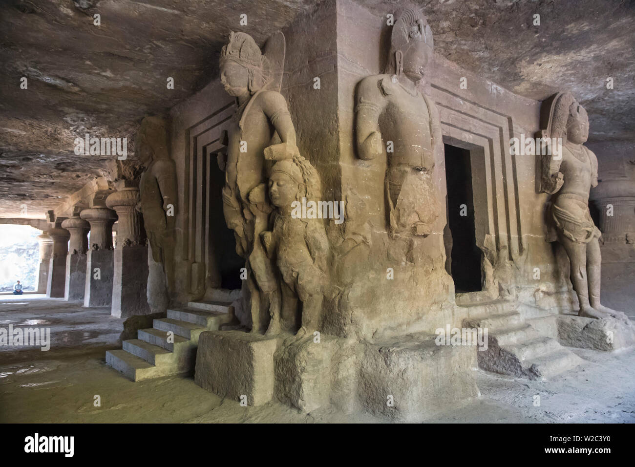 India Maharashtra, Mumbai, isola Elephanta grotta templi, un sito Patrimonio Mondiale dell'Unesco Foto Stock