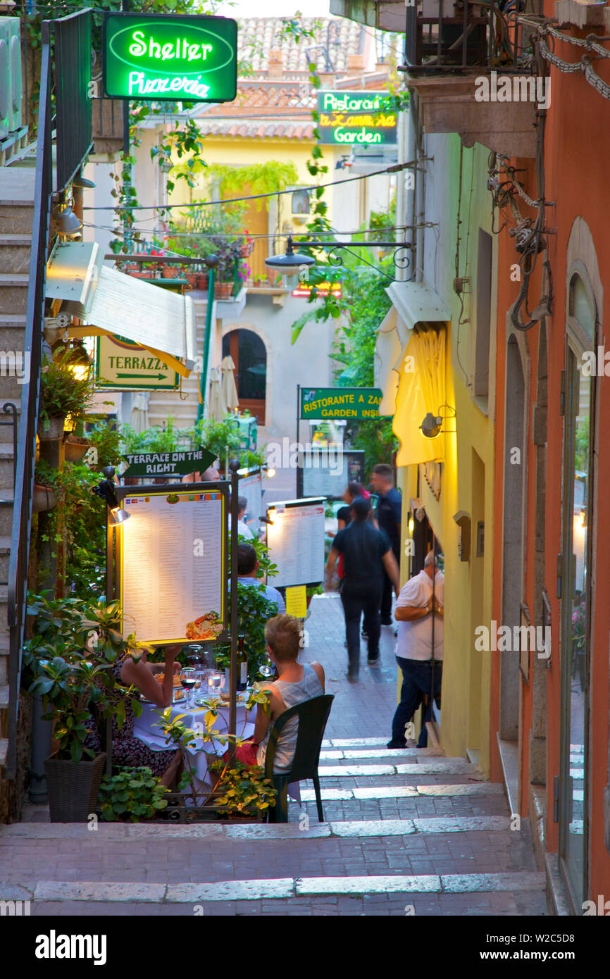 Ristorante, Taormina, Sicilia, Italia Foto Stock