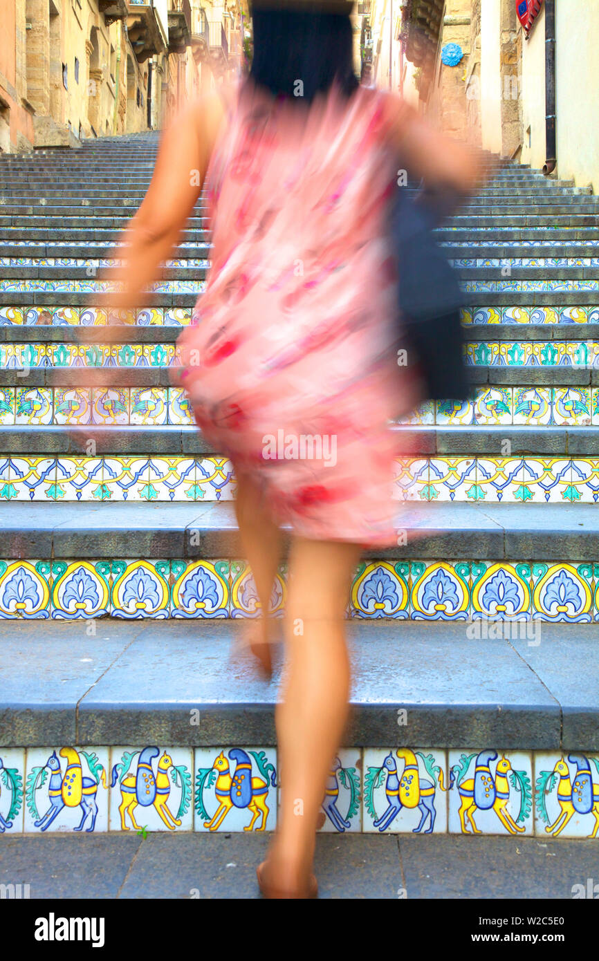 Scalinata decorata, Caltagirone, Sicilia, Italia Foto Stock