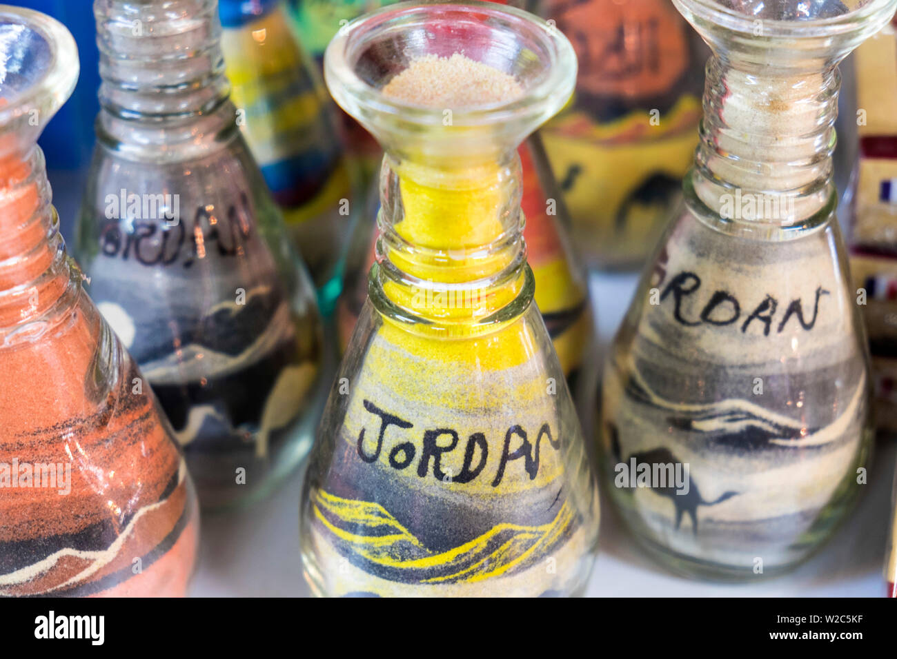 La Giordania sand art in bottiglie, Giordania Foto Stock
