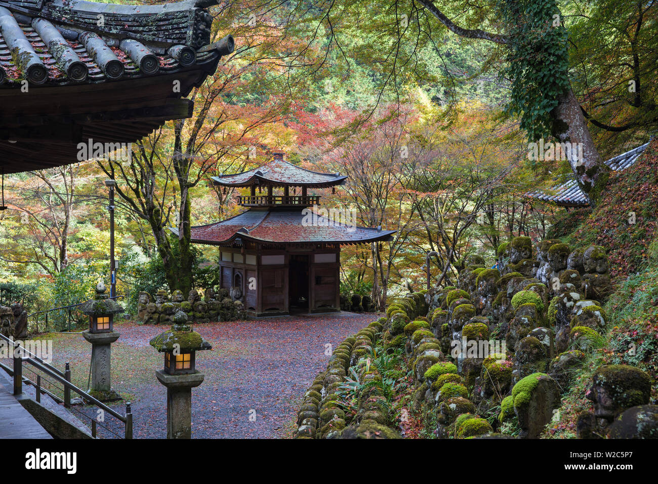 Giappone, Kyoto Arashiyama, Otagi Nenbutsu-ji, Rakan (discepoli di Shaka, il fondatore del Buddhismo) immagini buddista che sono stati scolpiti da servi. Foto Stock