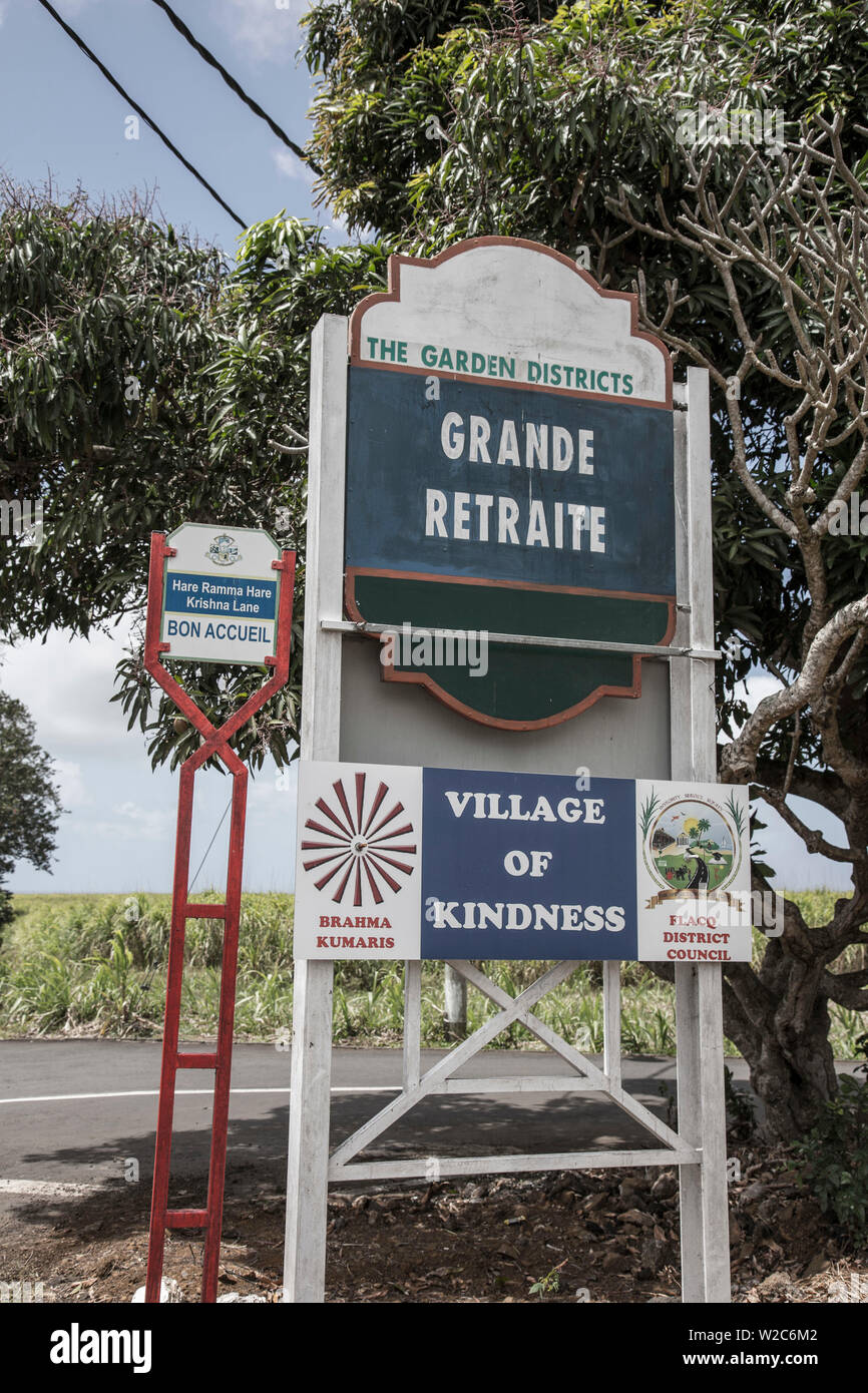 Segno di villaggio, Flacq, East Coast, Mauritius Foto Stock
