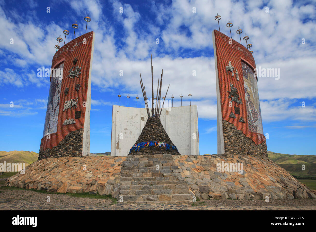 Monumento moderno a tre imperi mongolo, Kharakhorin, Mongolia Foto Stock