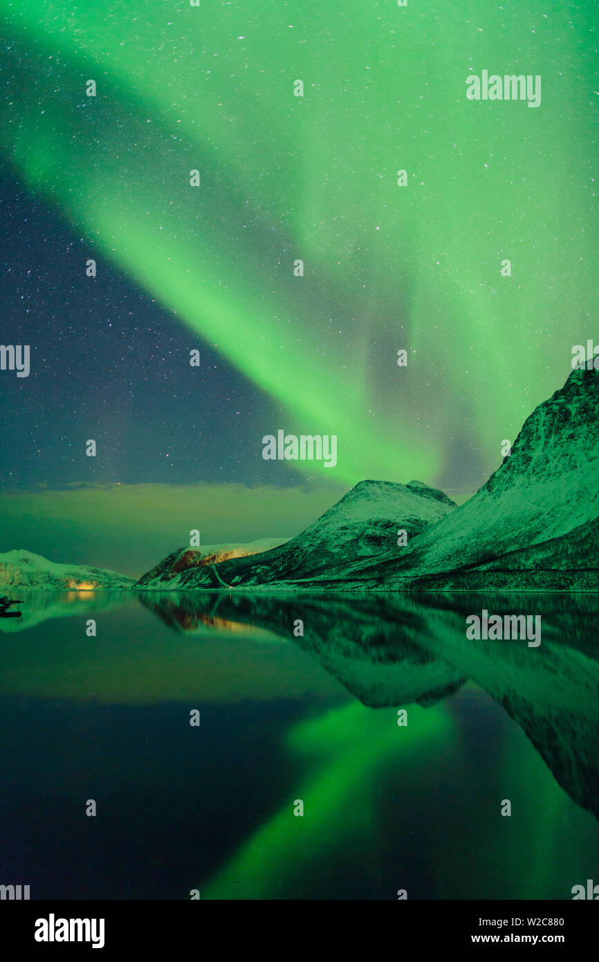Aurora Boreale, luci del nord, regione di Troms, Norvegia Foto Stock