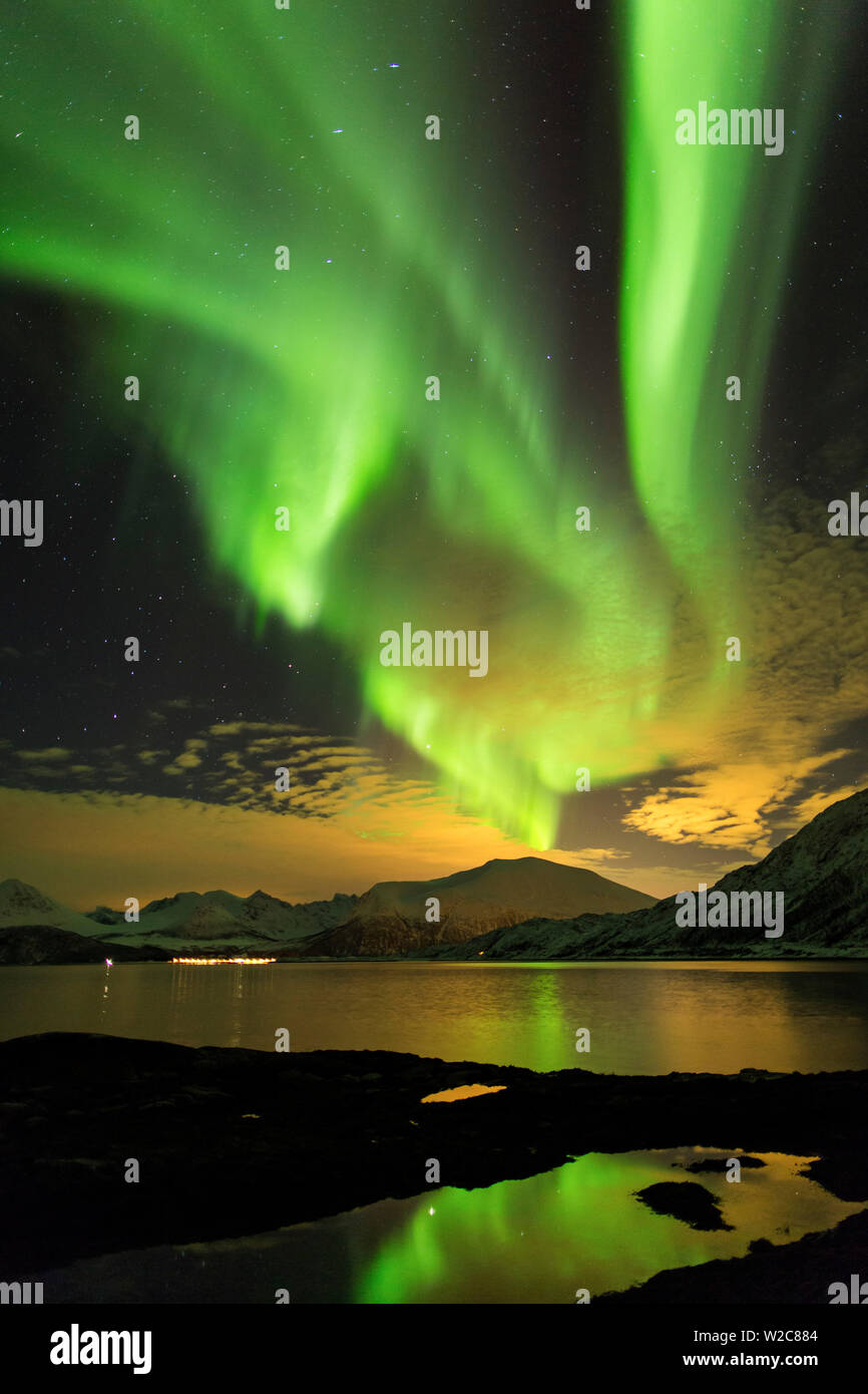 Aurora Boreale, luci del nord, regione di Troms, Norvegia Foto Stock