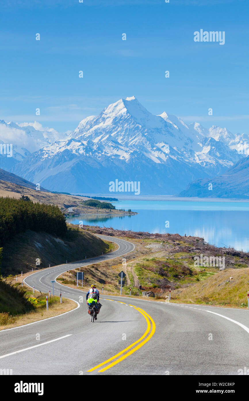 Mount Cook (Aoraki), il Lago Pukaki, Mackenzie Country, Canterbury, Isola del Sud, Nuova Zelanda Foto Stock