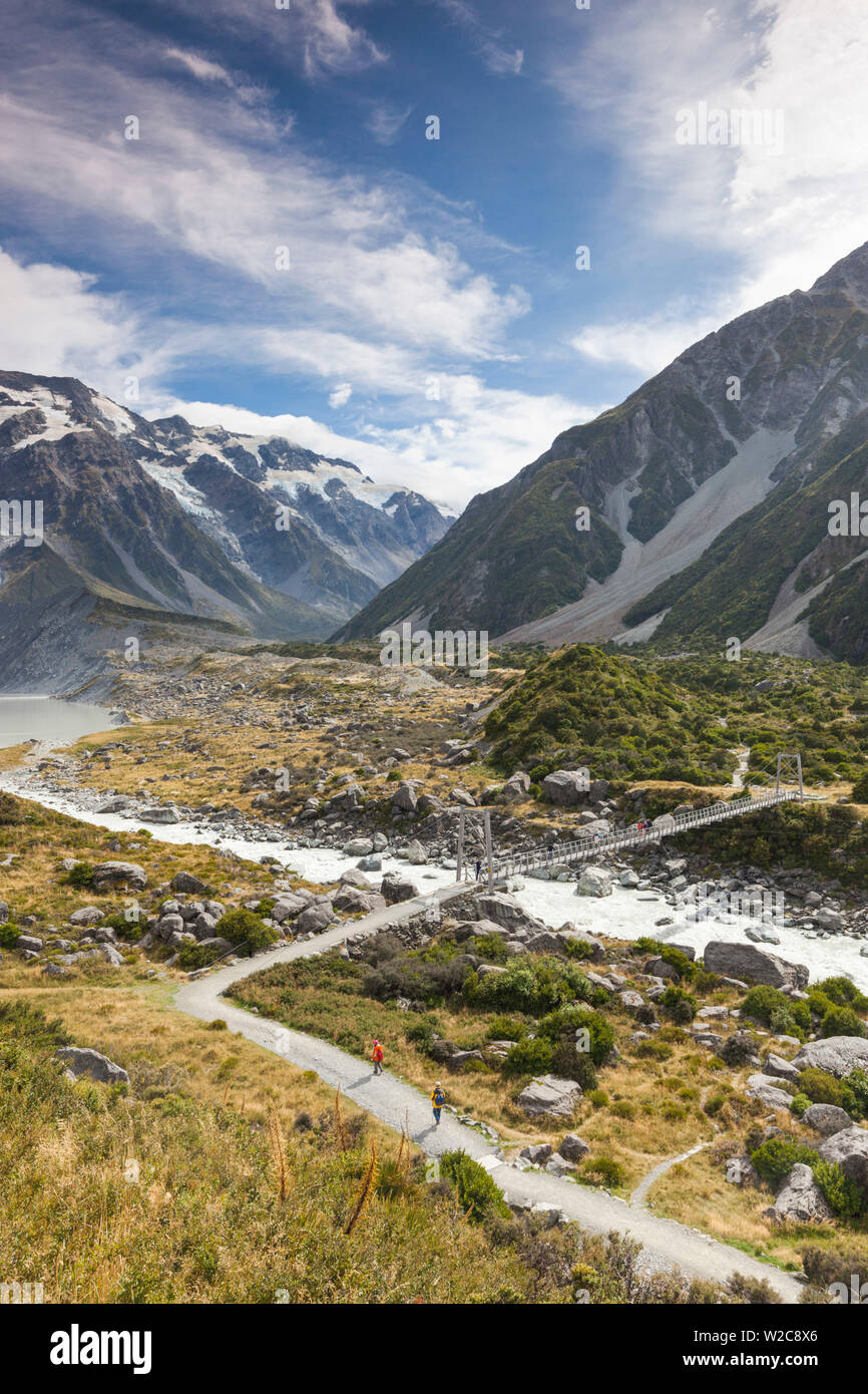 Nuova Zelanda, isola del sud, Canterbury, Aoraki-Mt. Cook National Park, Hooker Valley escursione Foto Stock