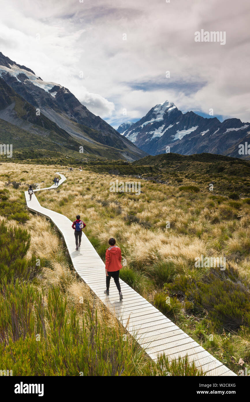 Nuova Zelanda, isola del sud, Canterbury, Aoraki-Mt. Cook National Park, Hooker Valley escursione Foto Stock