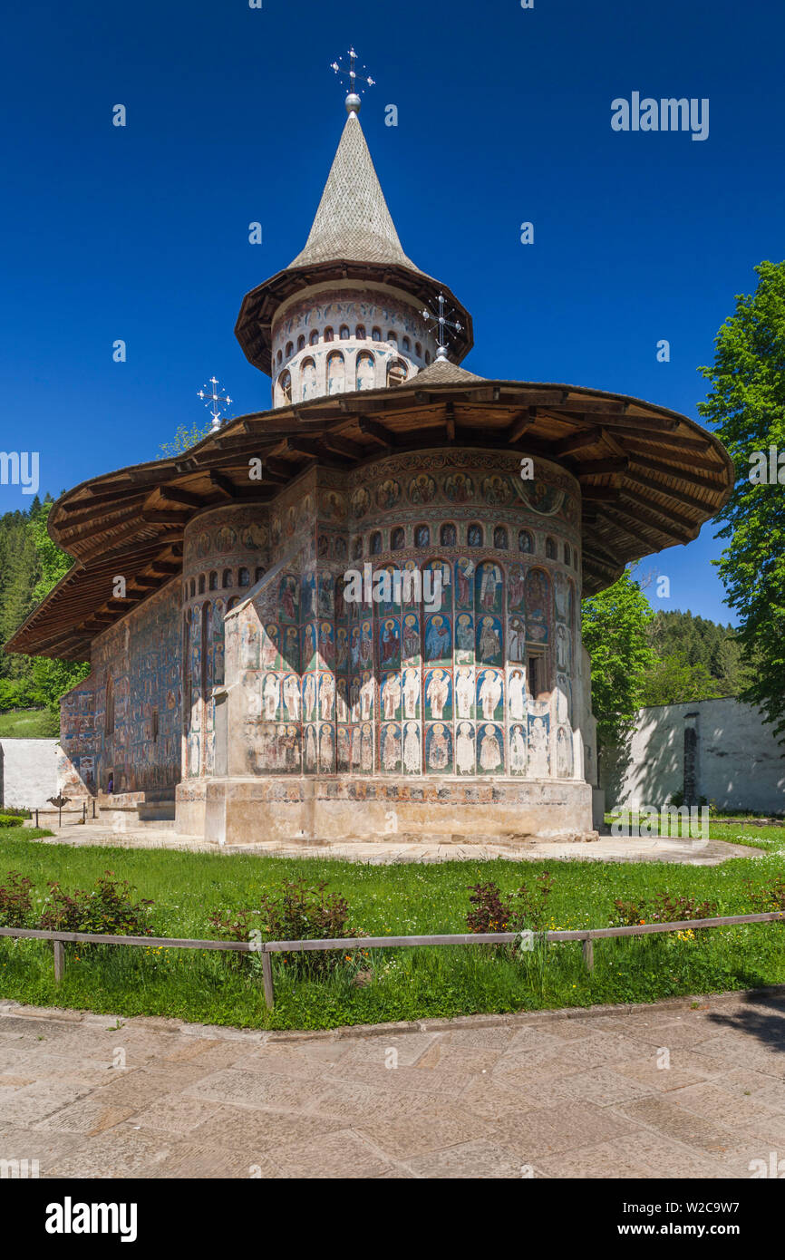 La Romania, regione di Bucovina, Bucovina monasteri, Voronet, Voronet monastero del XV secolo, esterna Foto Stock