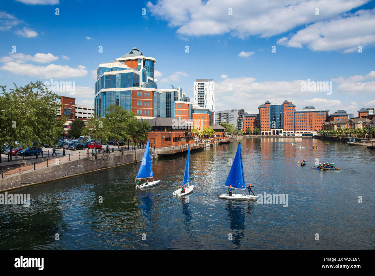 Regno Unito, Inghilterra, Manchester, Salford, barche a vela in Salford Quays Foto Stock