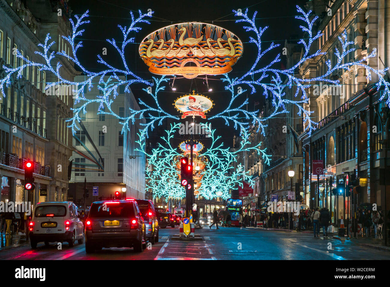 Inghilterra, Londra, Soho, Regent Street, decorazioni di Natale Foto Stock