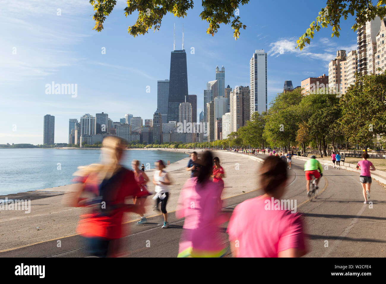 Stati Uniti d'America, Illinois, Chicago, la Torre Hancock e la skyline del centro dal Lago Michigan Foto Stock