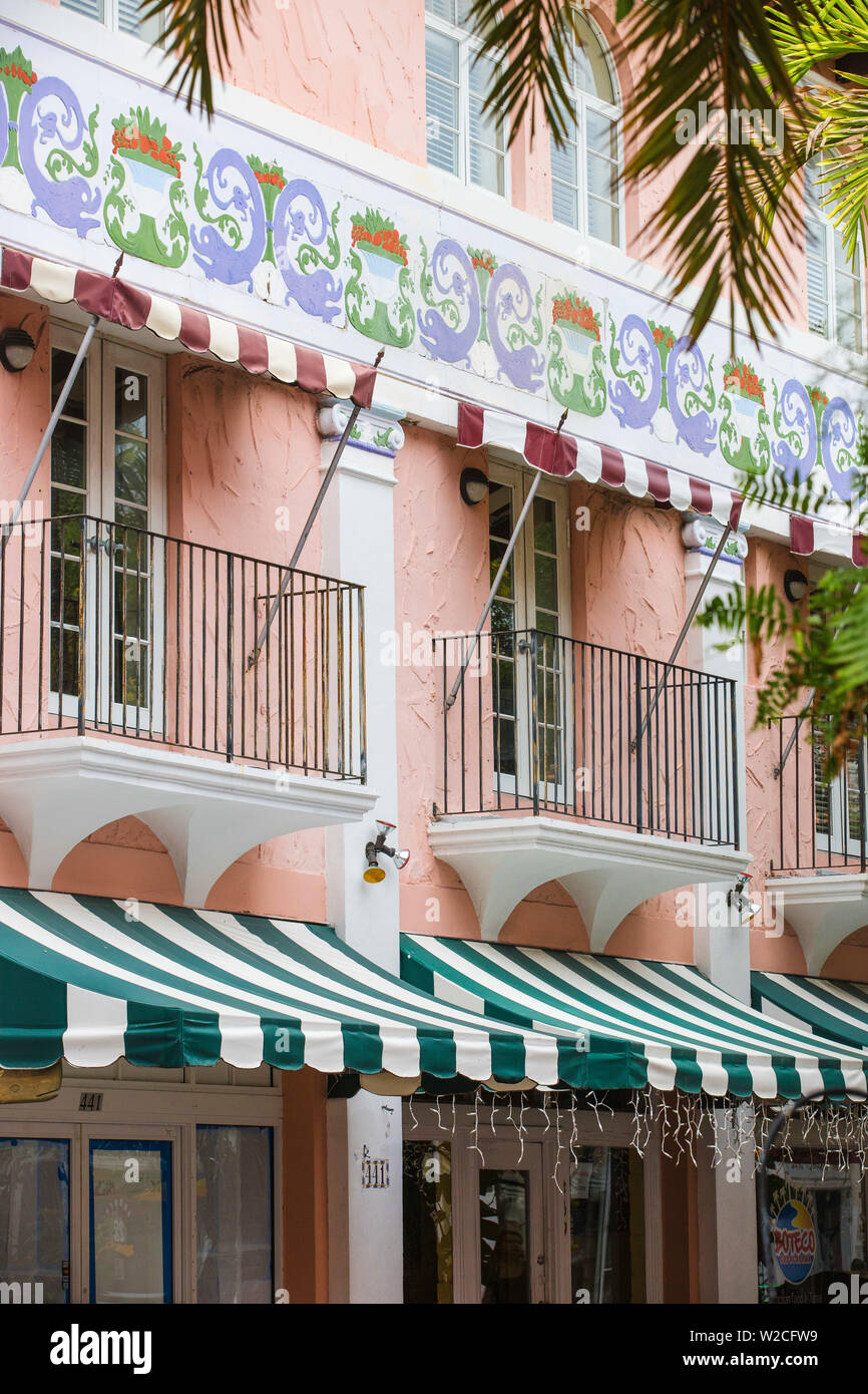 U.S.A, Miami South Beach, Espanola Way, architettura coloniale Spagnola Foto Stock