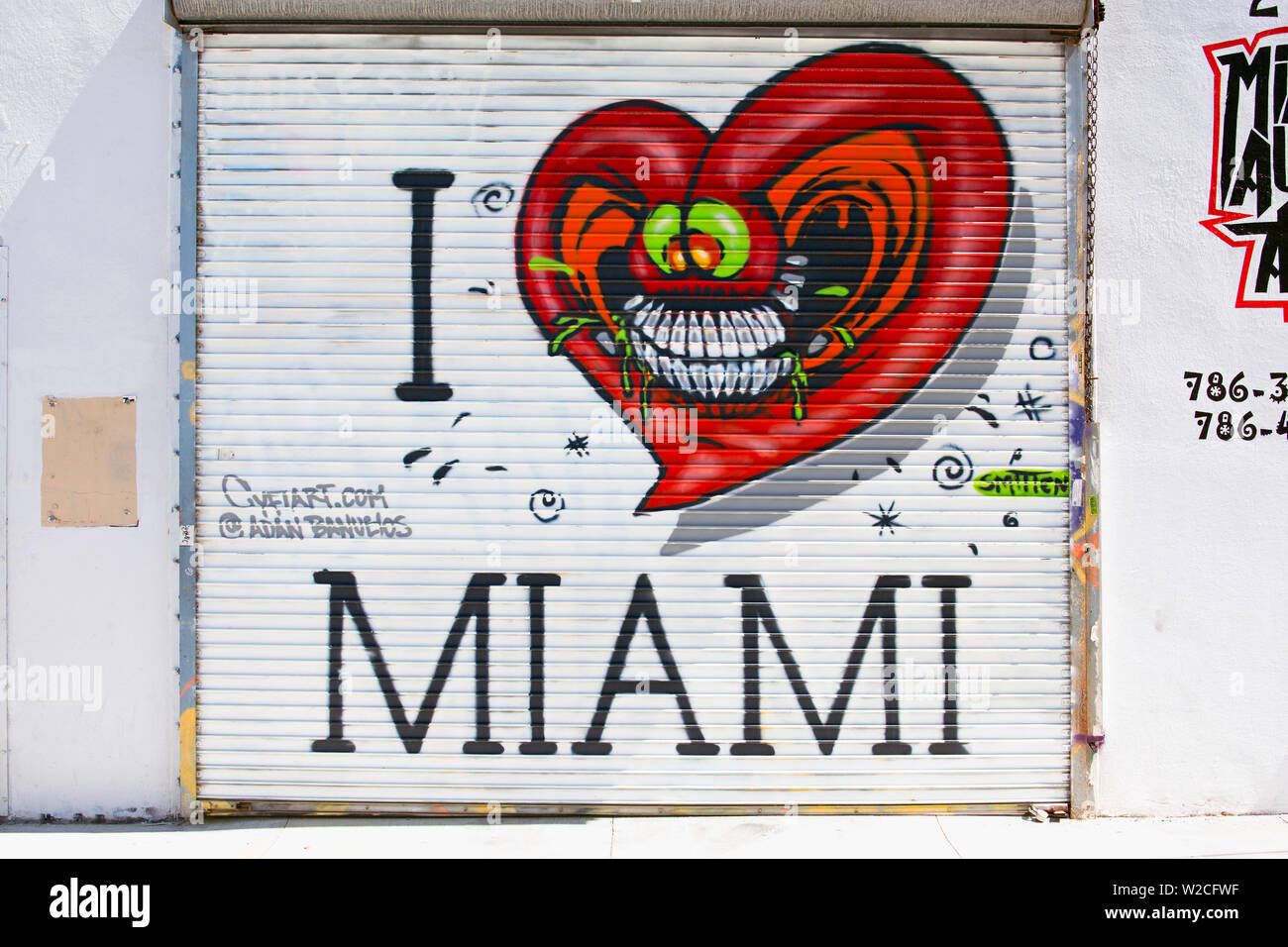 Graffiti street art in Wynwood Art District di Miami, Florida, Stati Uniti d'America Foto Stock