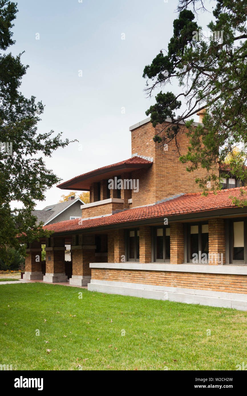 Stati Uniti d'America, Kansas, Wichita, Frank Lloyd Wright-Allen Lambe House Museum, stile prateria house progettata da Frank Lloyd Wright, 1915 Foto Stock