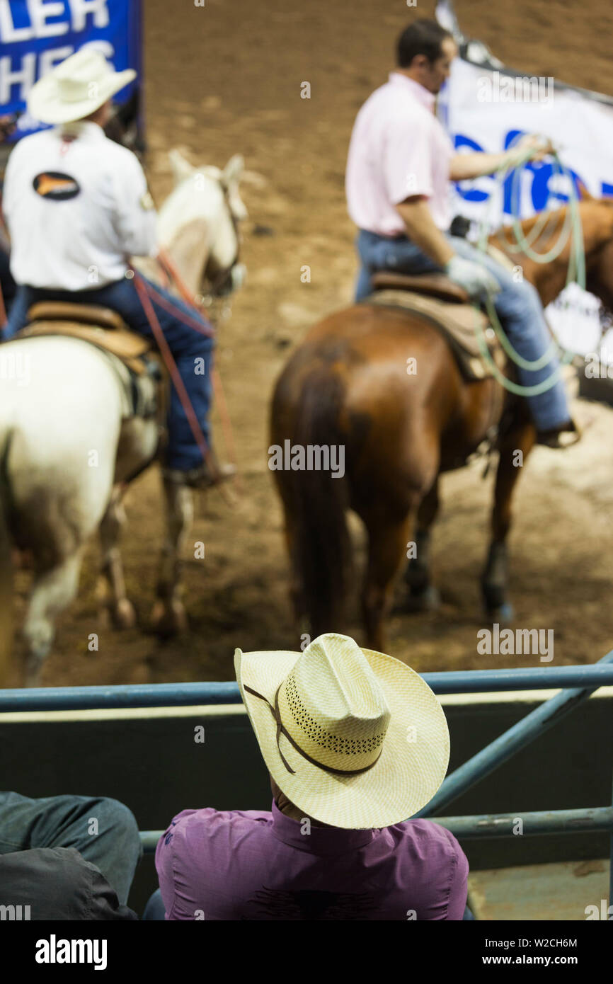 Stati Uniti d'America, Oklahoma, Oklahoma City, Oklahoma State Fair Park, Cowboy Rodeo Concorrenza, cowboy Foto Stock