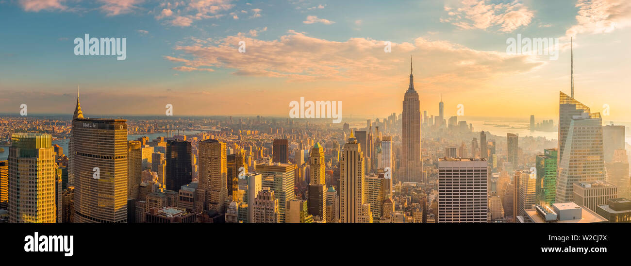 Stati Uniti d'America, New York Midtown e la parte inferiore di Manhattan, Empire State Building e il Freedom Tower Foto Stock