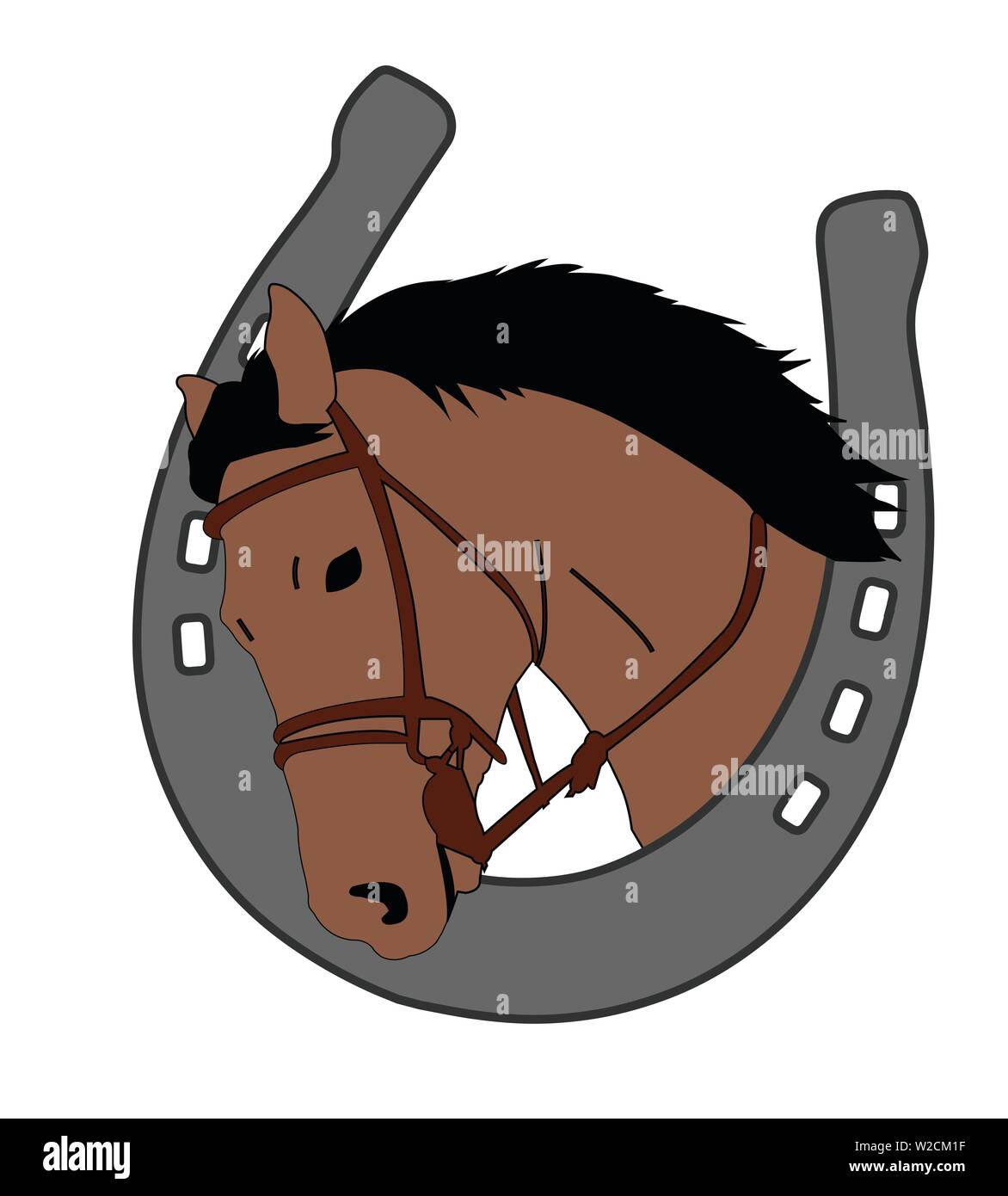 Testa di cavallo in ferro di cavallo, logo design - vettore Illustrazione Vettoriale