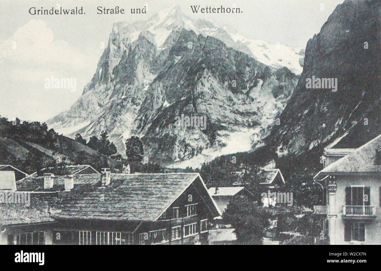 La Svizzera. Grindelwald e Wetterhorn montagne. L'inizio del XX secolo. Foto Stock