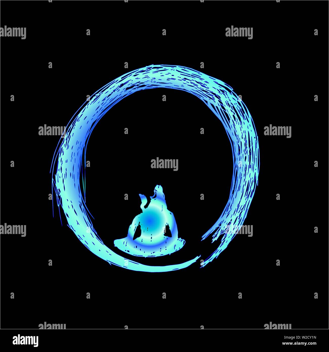 Illustrazione a colori di shiva in un cerchio di zen. Tatuaggio idea. Illustrazione Vettoriale