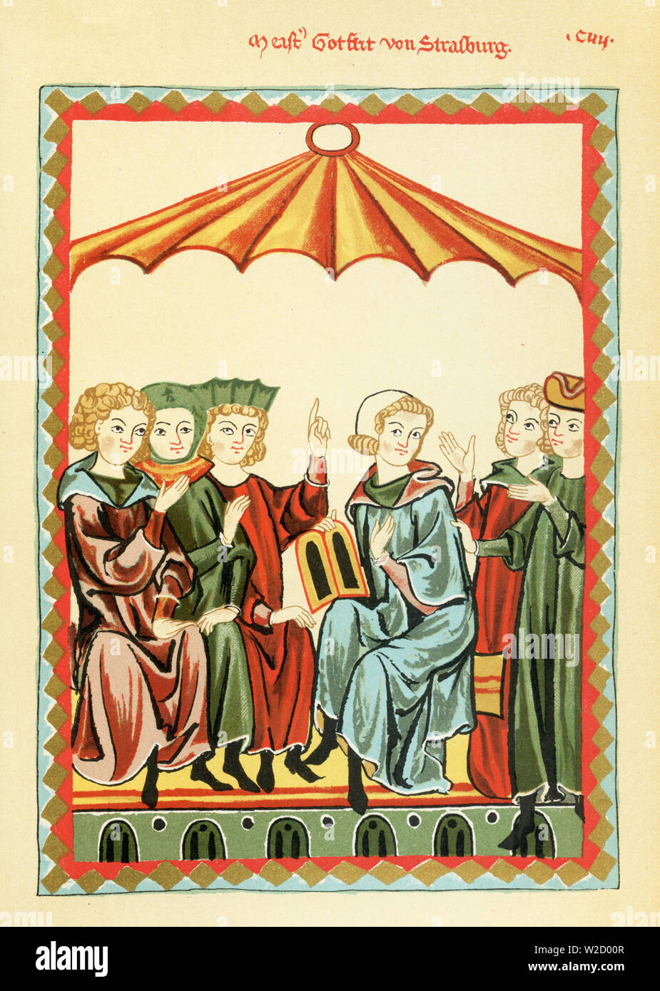 Gottfried di Strasburgo (nato fine del XII secolo - ca. 1215). Miniatura dal Codex Manesse presso la Biblioteca Universitaria di Heidelberg , (, ) Foto Stock