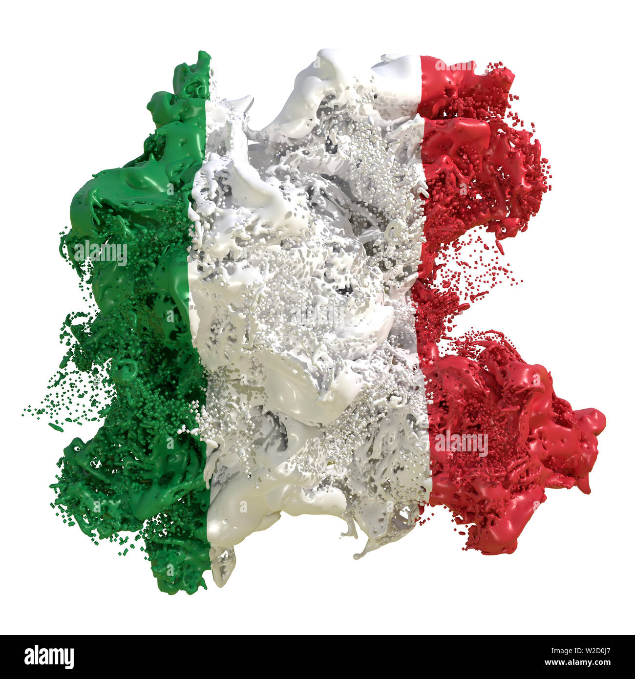 3D rendering di un paese Italia flag in un fluido liquido. Isolato su sfondo bianco Foto Stock