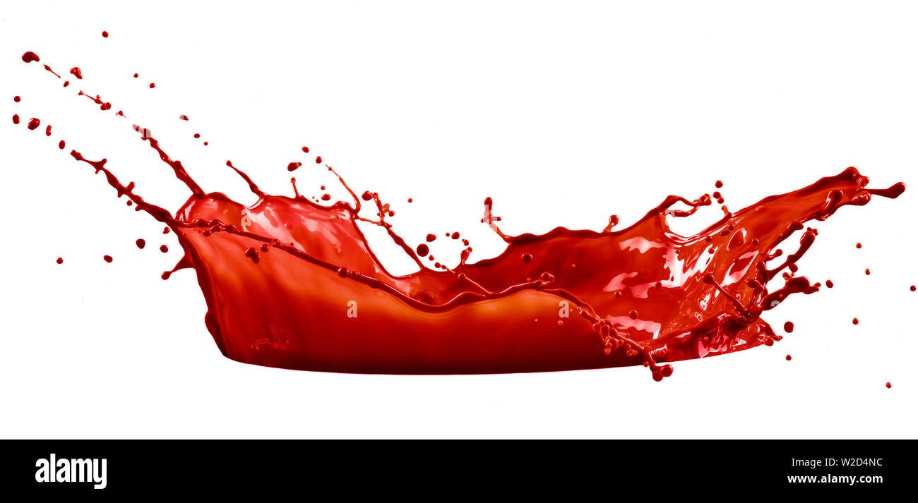 La vernice rossa splash isolati su sfondo bianco Foto Stock