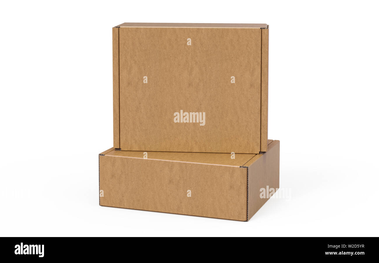 3D rendering di scatole di cartone. Altre dimensioni, angoli o strutture disponibili su richiesta Foto Stock