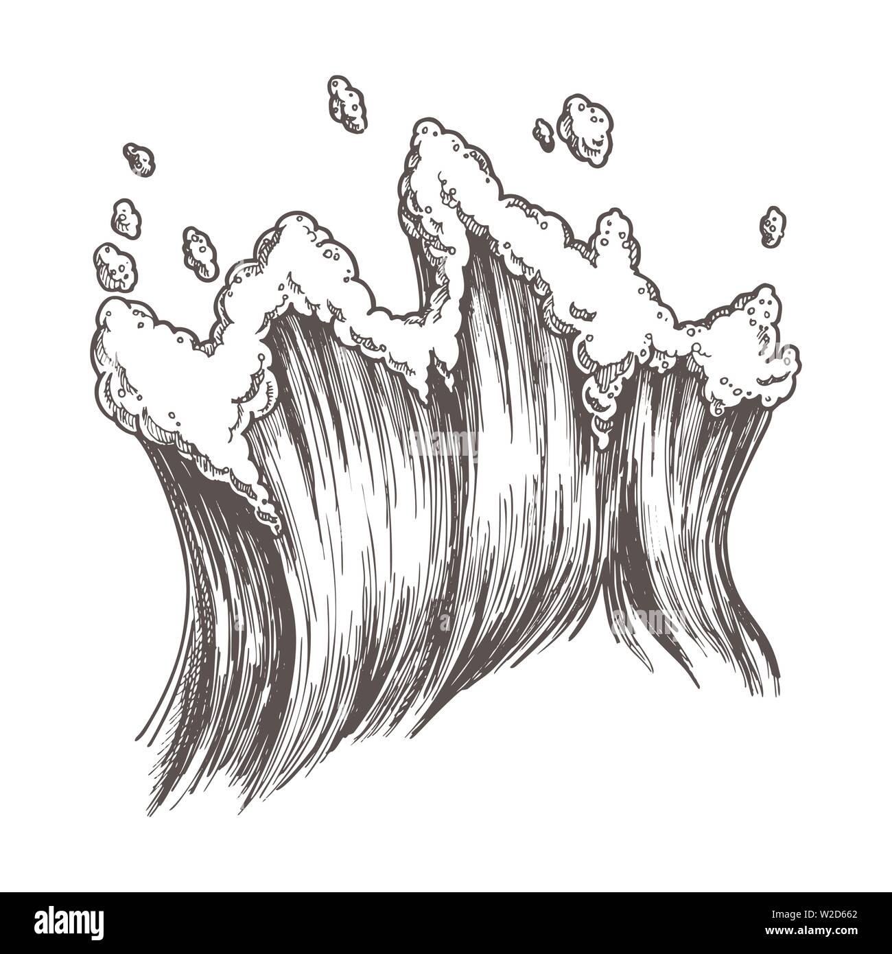 Impetuoso mare tropicale Onda Marina con vettore di caduta Illustrazione Vettoriale