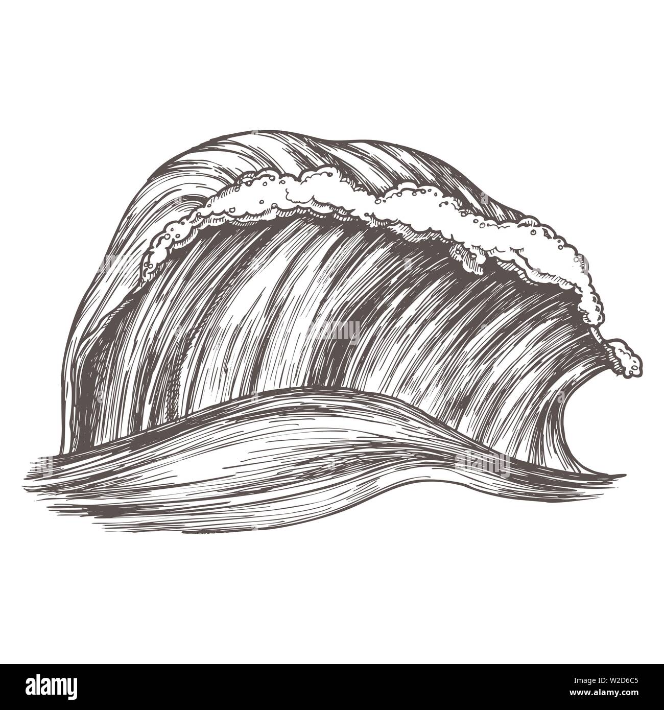 Vento impetuoso Tropical Ocean Marine vettore d'onda Illustrazione Vettoriale