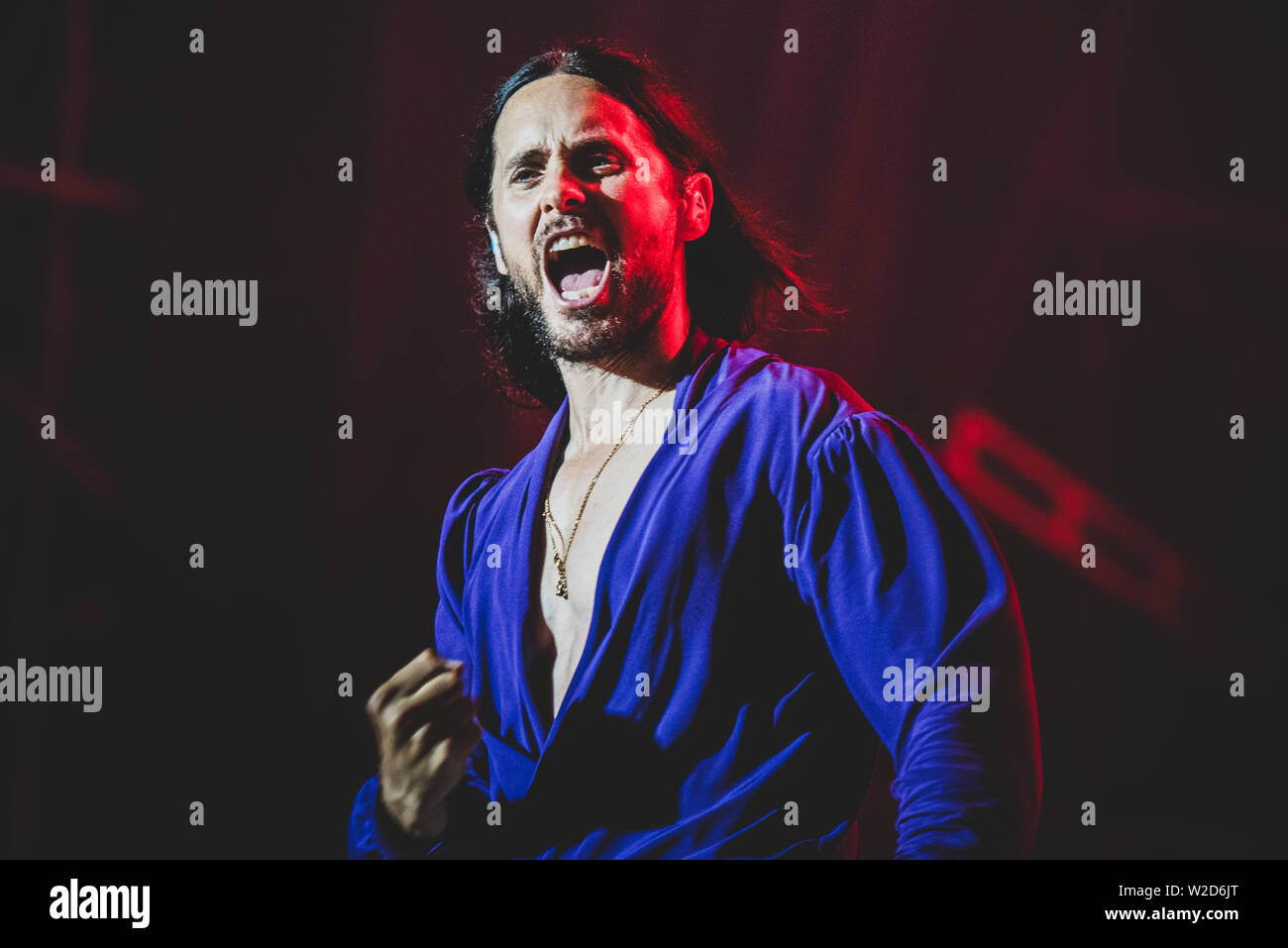 Jared Leto, cantante e fondatore della American pop/rock band di trenta secondi per Mars performance dal vivo sul palco del Festival Collisioni 2019. Foto Stock