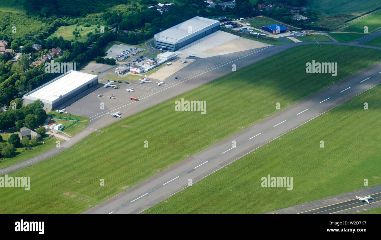 Una vista aerea di Biggin Hill Airfield, sud-est dell' Inghilterra, Regno Unito Foto Stock