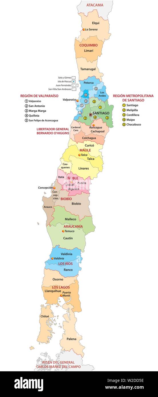 Politica e amministrativa di mappa della centrale regioni cileno Illustrazione Vettoriale