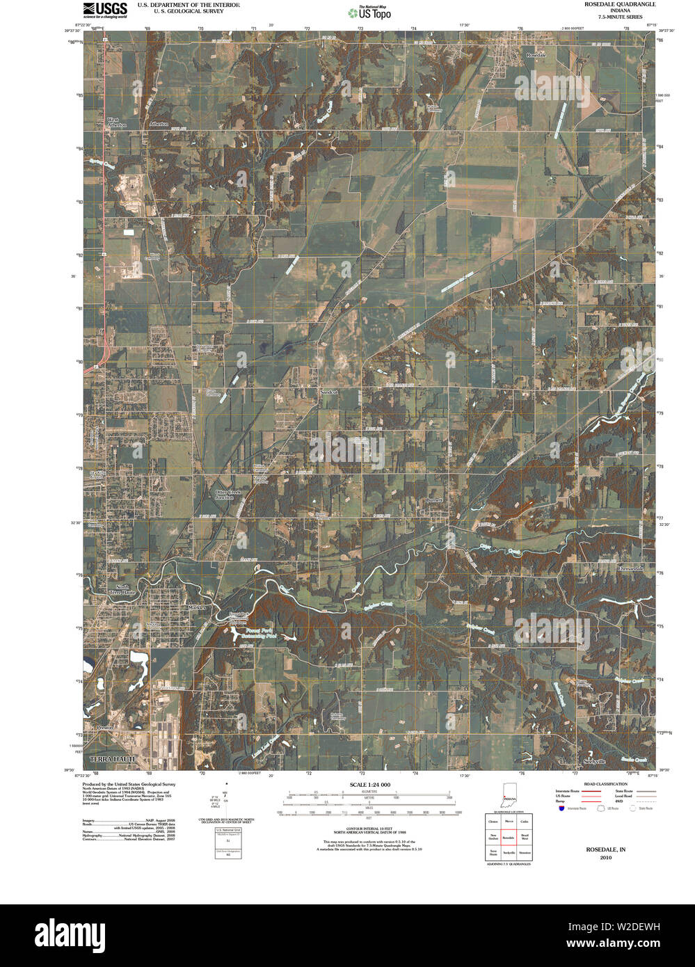 USGS TOPO Map Indiana nella Rosedale 20100807 TM il restauro Foto Stock