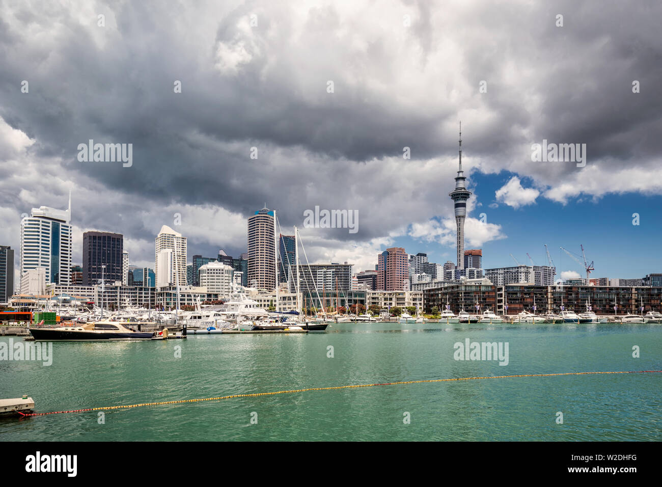 Barche di lusso in porto in un bel giorno, Auckland, Nuova Zelanda. Foto Stock