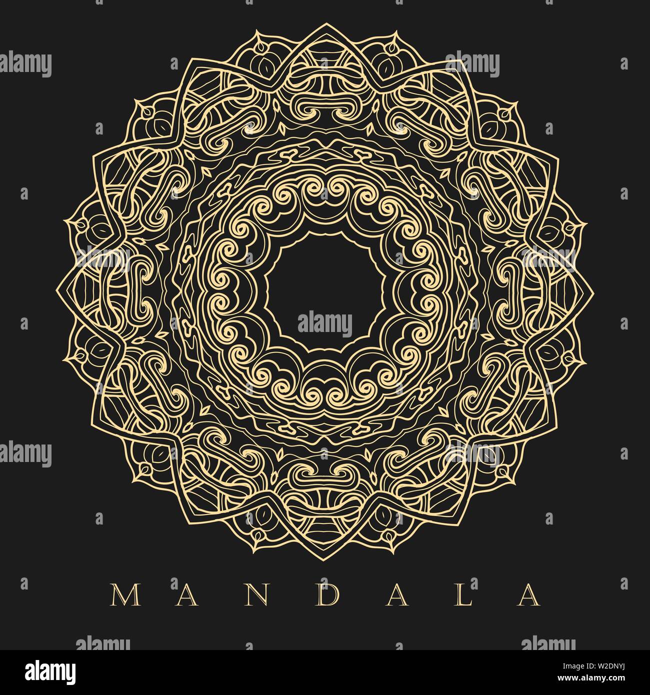 Golden Mandala. Vintage mandala ornamento. Orientaleggiante sul nero. Illustrazione Vettoriale Illustrazione Vettoriale