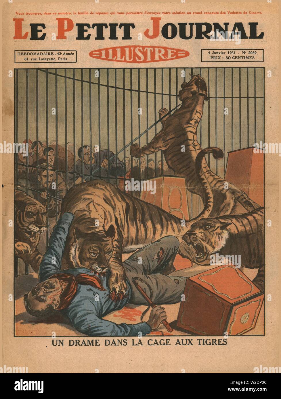 Un dramma nella gabbia della tigre, 1931. Creatore: sconosciuto. Foto Stock