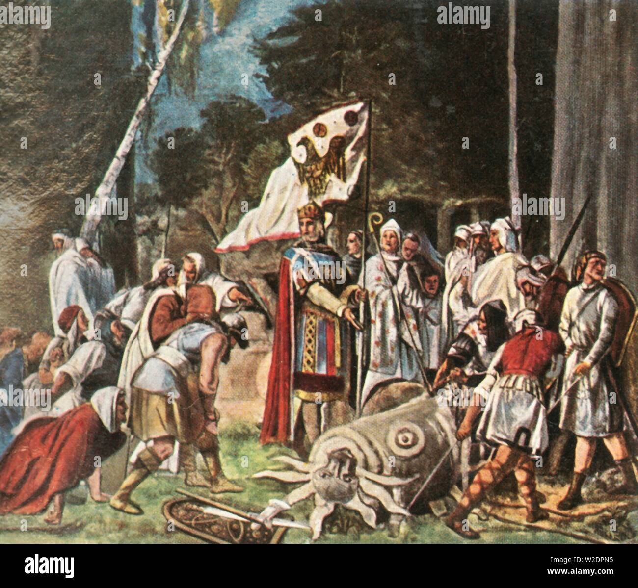 Carlo Magno distrugge un idolo pagano, (1936). Creatore: sconosciuto. Foto Stock