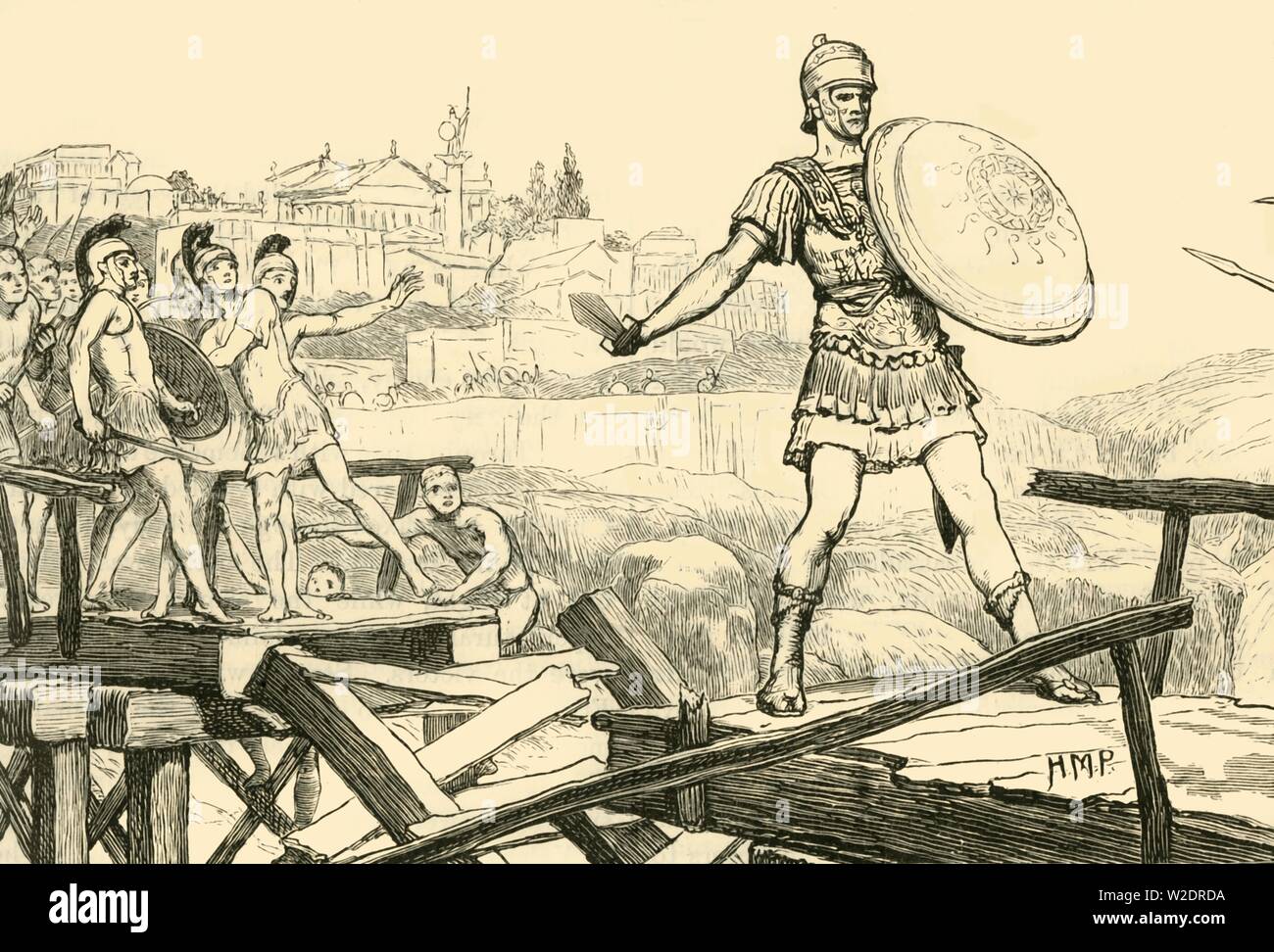 "Orazio Cocles difendendo il ponte", 1890. Creatore: sconosciuto. Foto Stock