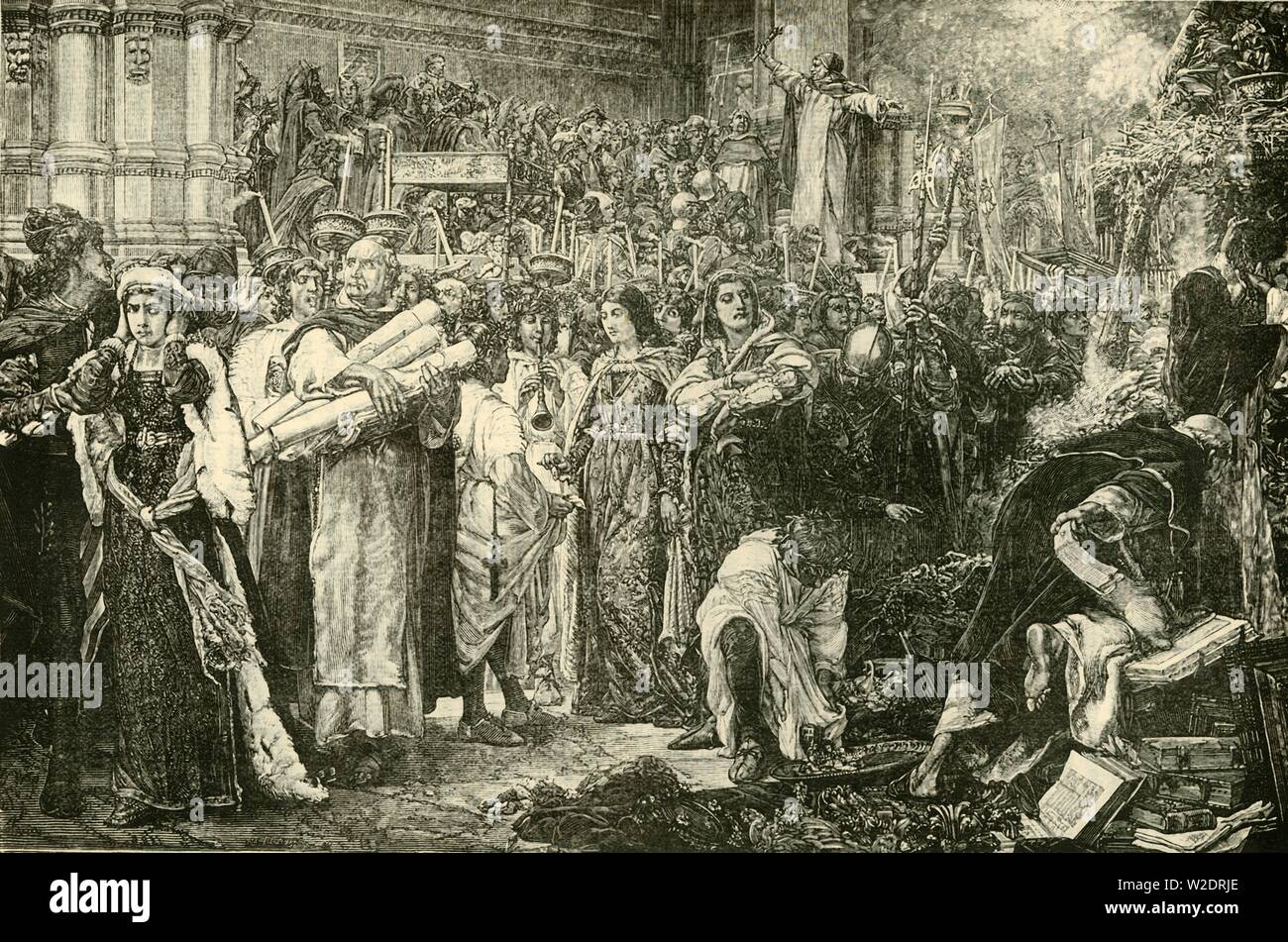'Fiorentini rinunciando alla vanità per ordine del Savonarola', 1890. Creatore: sconosciuto. Foto Stock