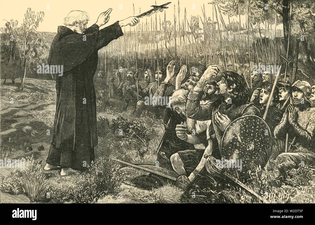 "Bannockburn: l Abate di benedizione Inchaffray gli scozzesi prima della battaglia", (1314), 1890. Creatore: sconosciuto. Foto Stock