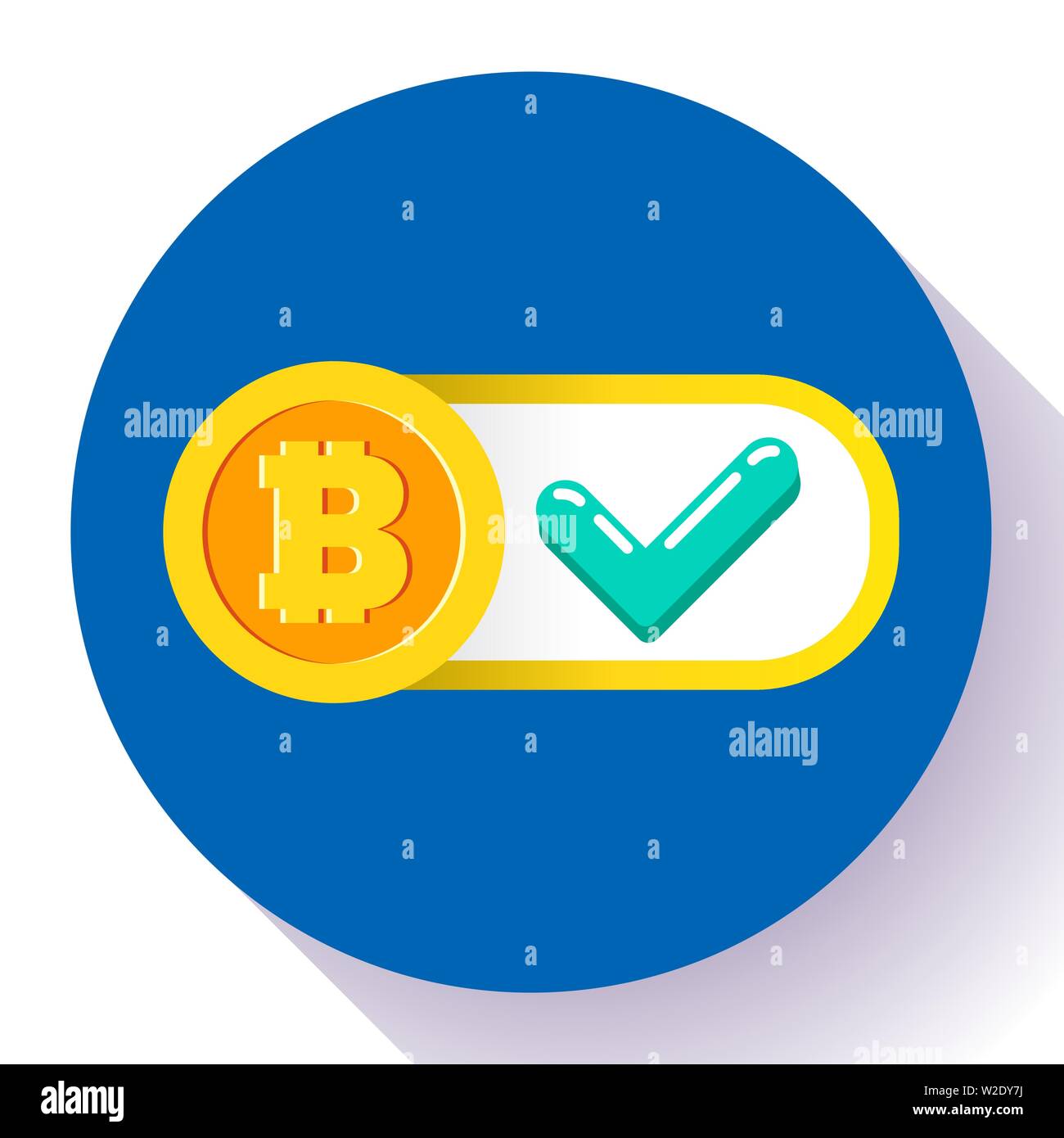 Bitcoin accettato qui vettore di icona di stile di piatto. Illustrazione Vettoriale
